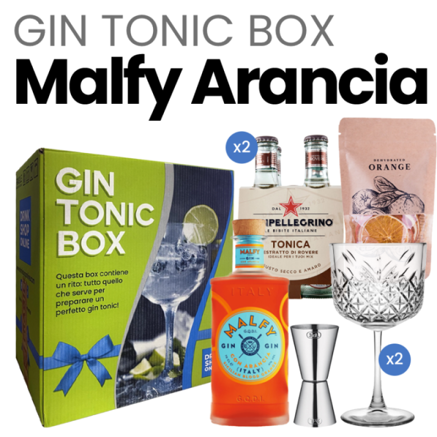 Box regalo Gin Malfy Arancia (Gin Malfy Arancia + Acqua tonica San  Pellegrino + accessori)